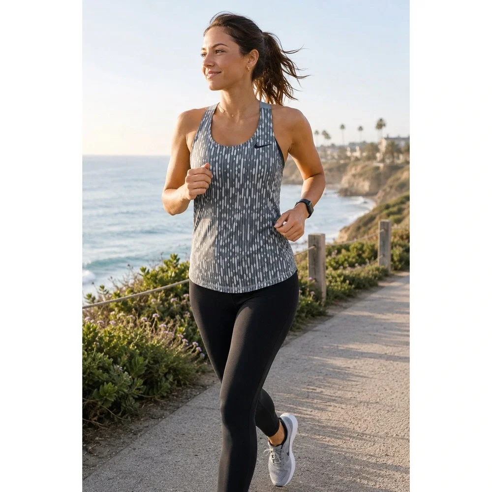 Nike Dri-FIT Womens Small Grey Geometric Racerback Tank Top Built-In Bra